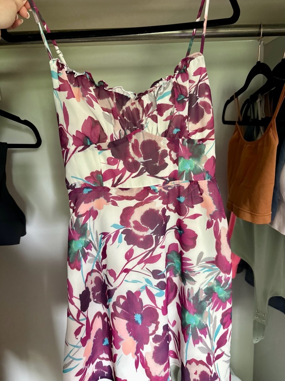 Dynamite Strapless Floral Dress in White and Magenta